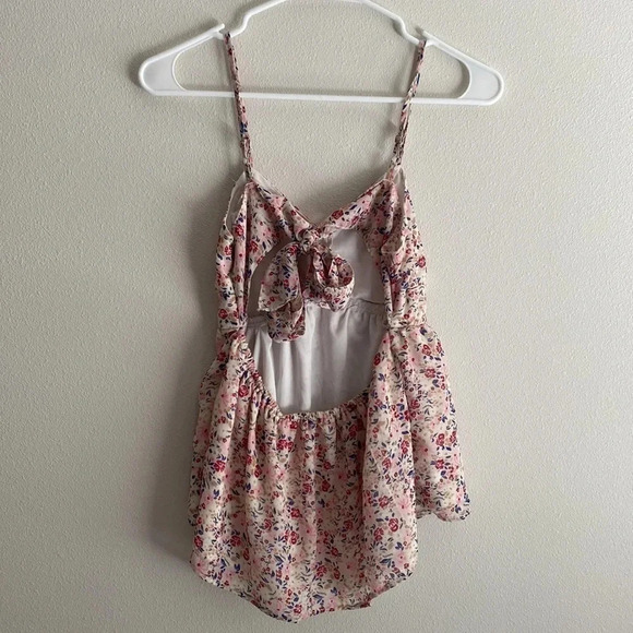 Japna Floral Print Backless Tie Back Spaghetti Strap Tank Top - Picture 2 of 4